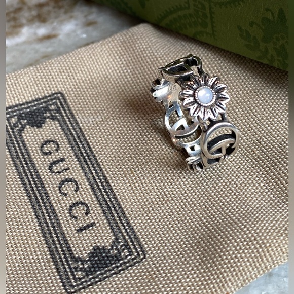 GENUINE GUCCI STERLING LOGO AND FLOWER BAND - Picture 5 of 10